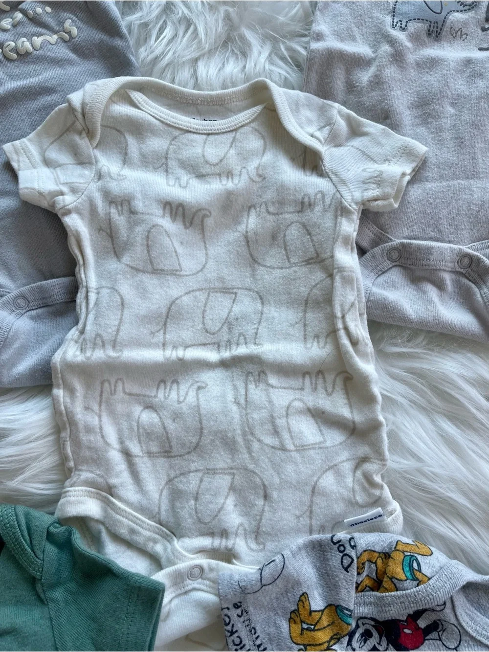 Kids One-Piece Bodysuit Set - Green, Gray, Cream, Patterned